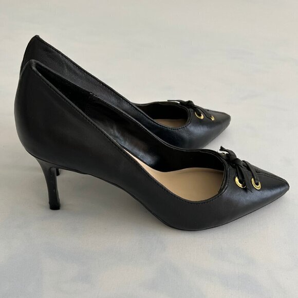 Nine West Vintage Black Heels with Gold Eyelets & Leather Tie Bow Size 8.5 - Picture 4 of 7